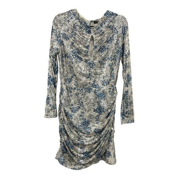Maje $595 Sequins Mini Dress Raquine Blue Silver Size 40 Large - Picture 1 of 9